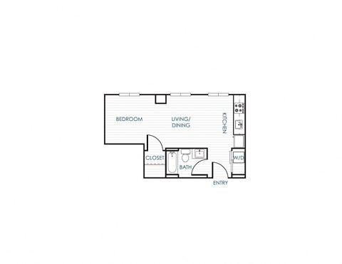Floor plan for studio, 1 bath, 532 sqft